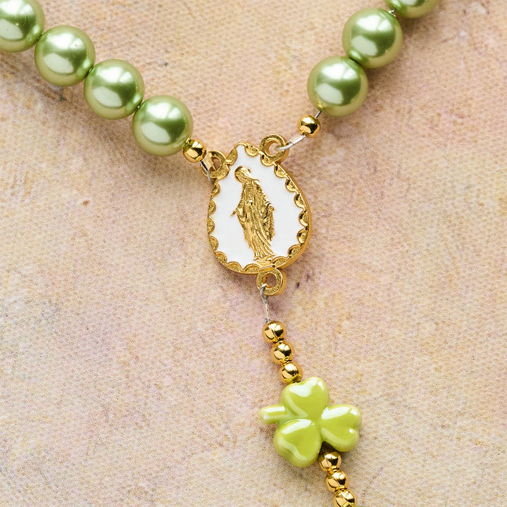 Christianartworkshop St. Patrick's Green Rosary with Lucky Ceramic Clover with Our Lady Center - image 7