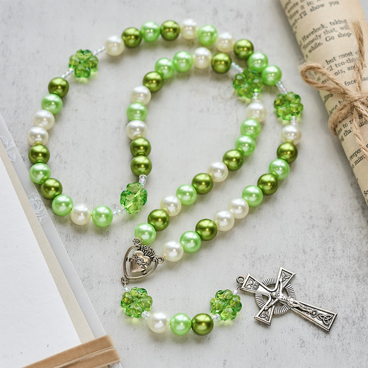 Christianartworkshop Gradient Green Lucky Faith Rosary with Sacred Heart & Celtic Cross - image 1