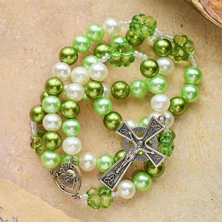 Christianartworkshop Gradient Green Lucky Faith Rosary with Sacred Heart & Celtic Cross - image 6