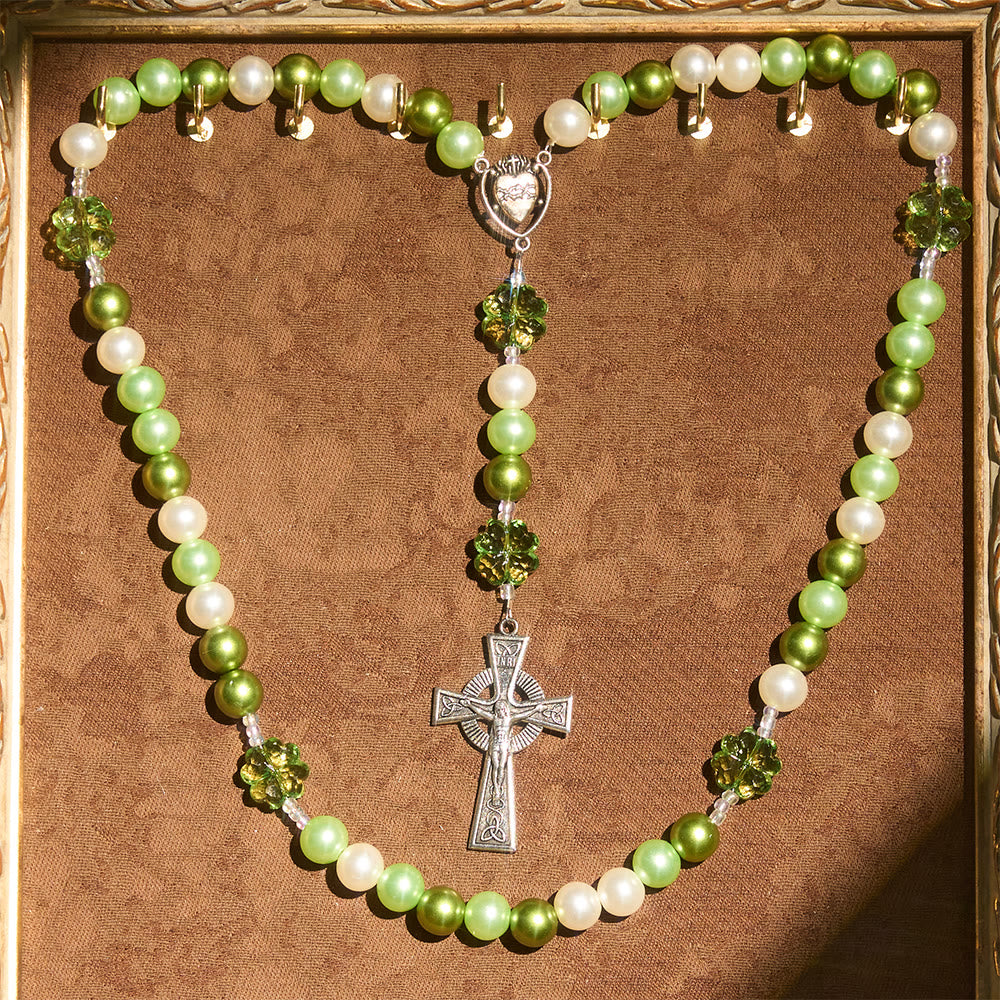 Christianartworkshop Gradient Green Lucky Faith Rosary with Sacred Heart & Celtic Cross - image 5