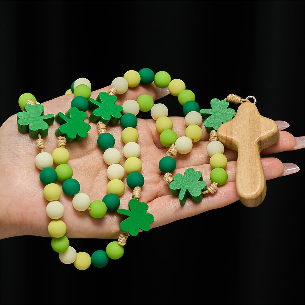 Christianartworkshop Children's St. Patrick Rosary: Gradient Beads with Wooden Clover and Cross - image 1