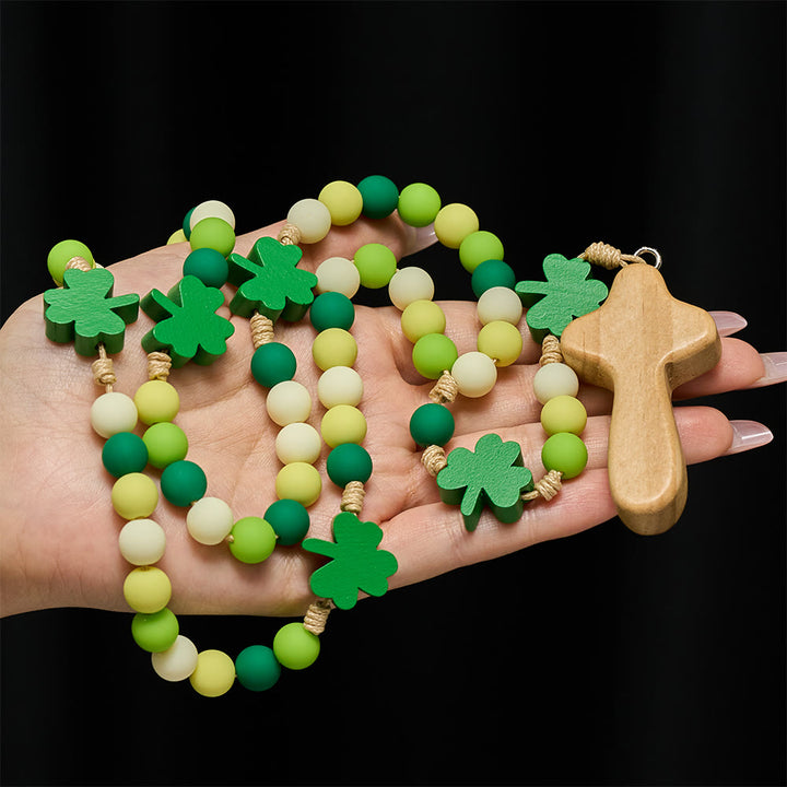 Christianartworkshop Children's St. Patrick Rosary: Gradient Beads with Wooden Clover and Cross - image 1
