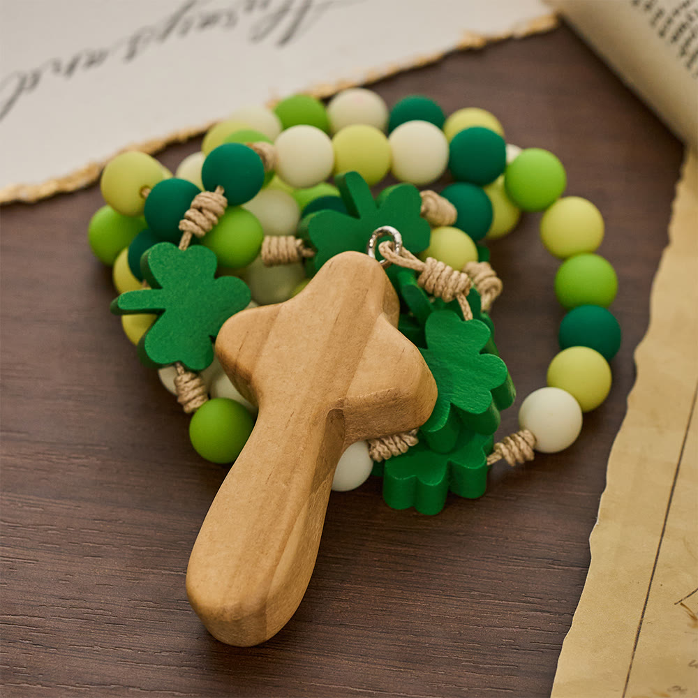Christianartworkshop Children's St. Patrick Rosary: Gradient Beads with Wooden Clover and Cross - image 6