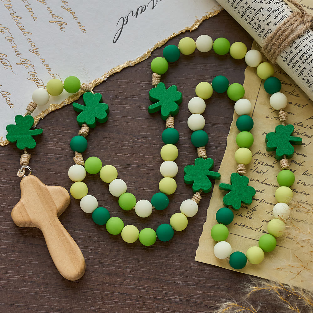 Christianartworkshop Children's St. Patrick Rosary: Gradient Beads with Wooden Clover and Cross - image 3