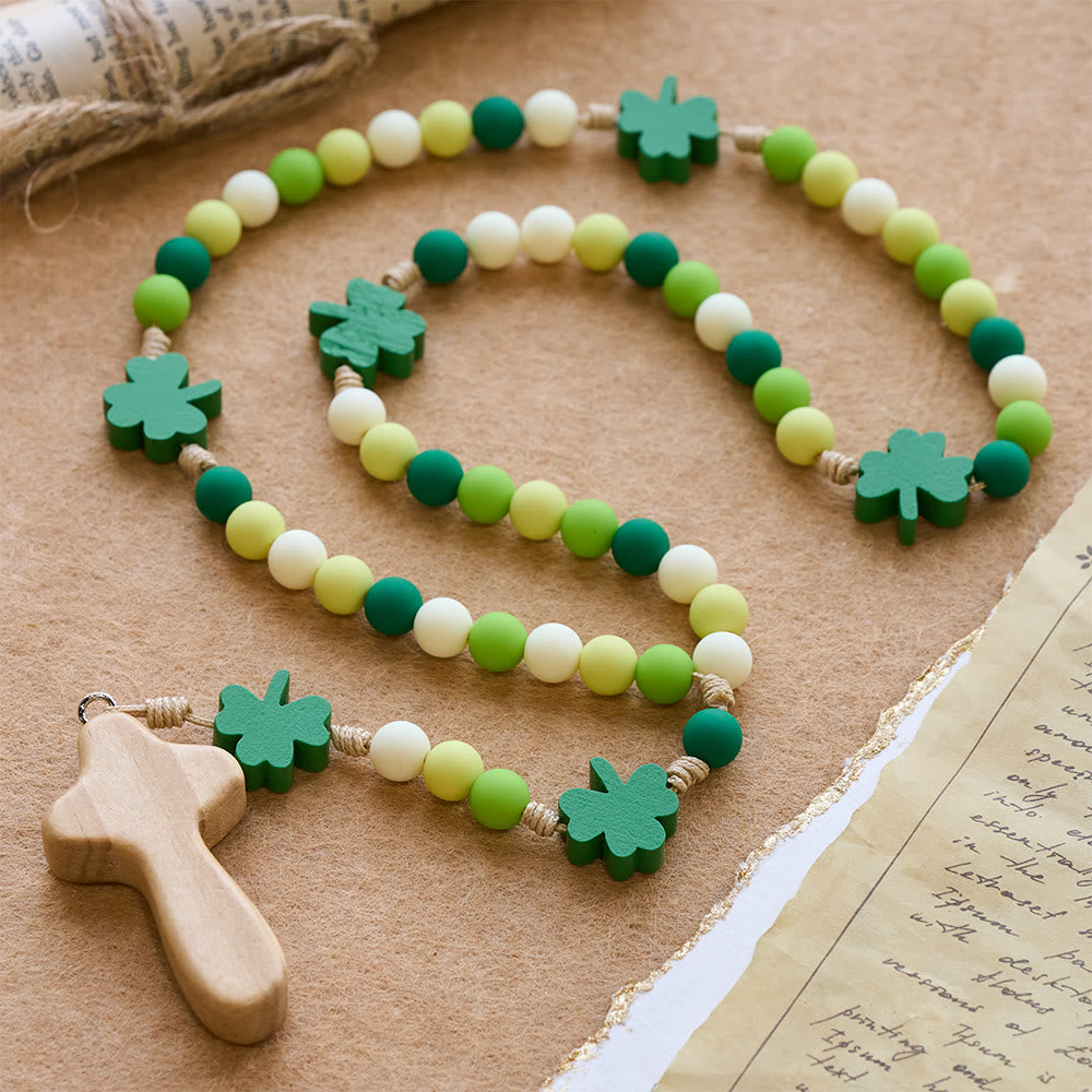 Christianartworkshop Children's St. Patrick Rosary: Gradient Beads with Wooden Clover and Cross - image 4