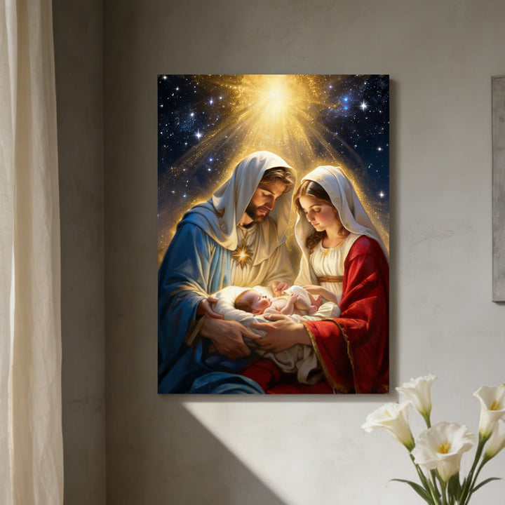 Christianartworkshop Holy Family Nativity Starlight Wall Art Print: A Symbol of Divine Hope and Peace - Framed Canvas Painting - 11.81''*15.75''0.71"/30*40*1.8cm - image 0