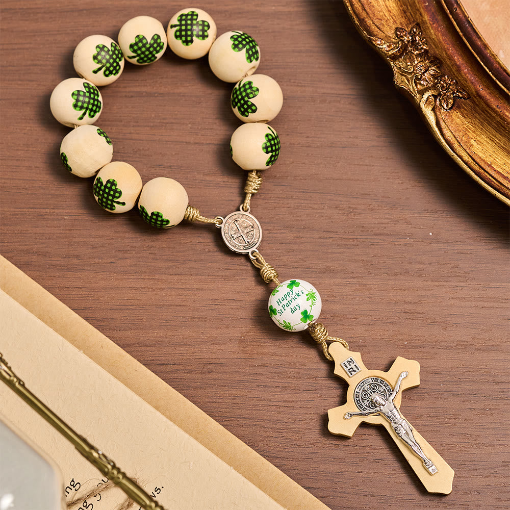 Christianartworkshop Irish Blessing Wood Pocket Rosary for St. Patrick's Day Gift - Deep Green Clover - image 9