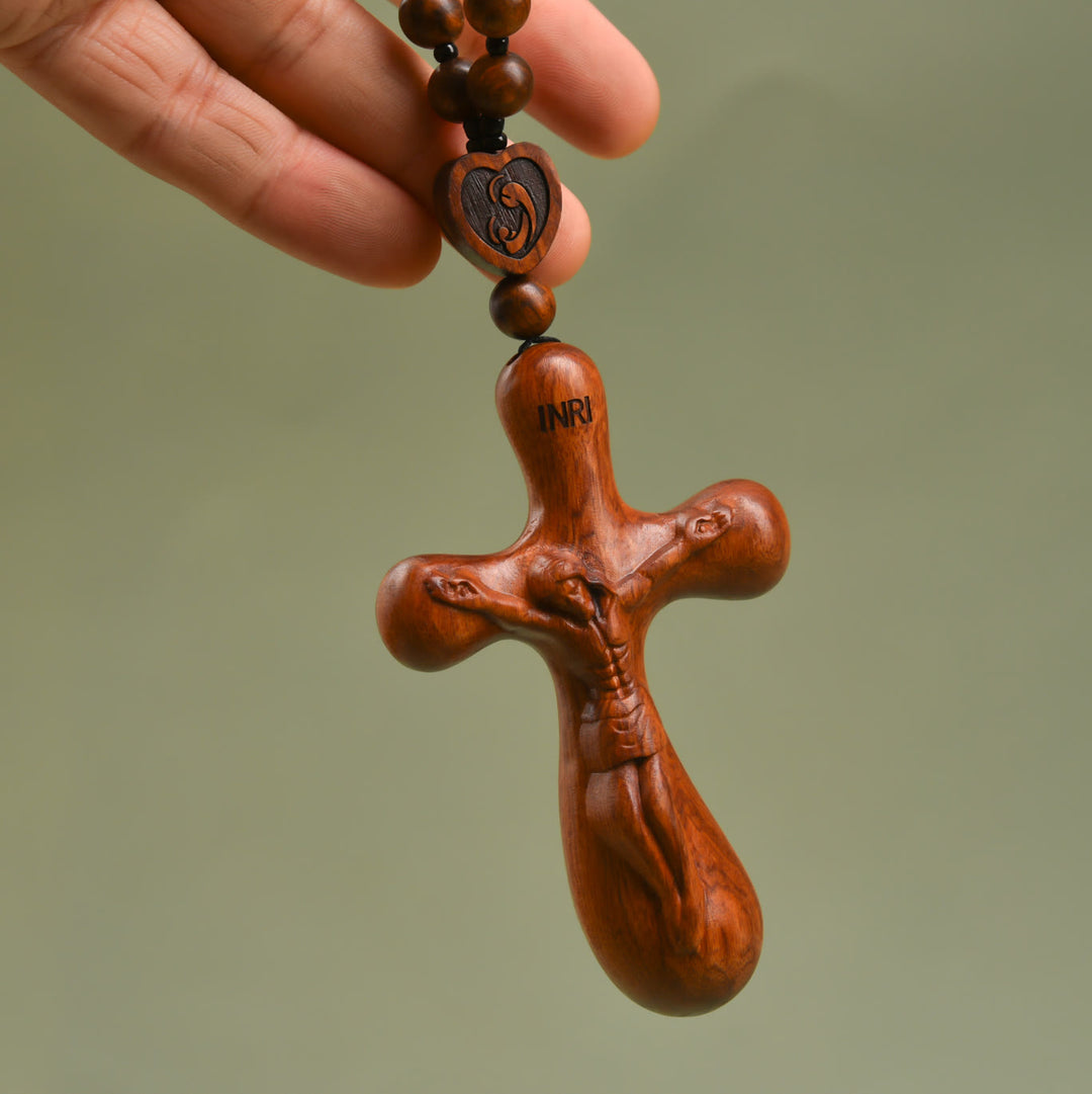 Christianartworkshop Two-Designed Crucifix Wooden Car Rosary Pendant: A Symbol of Traveler's Protection - image 1