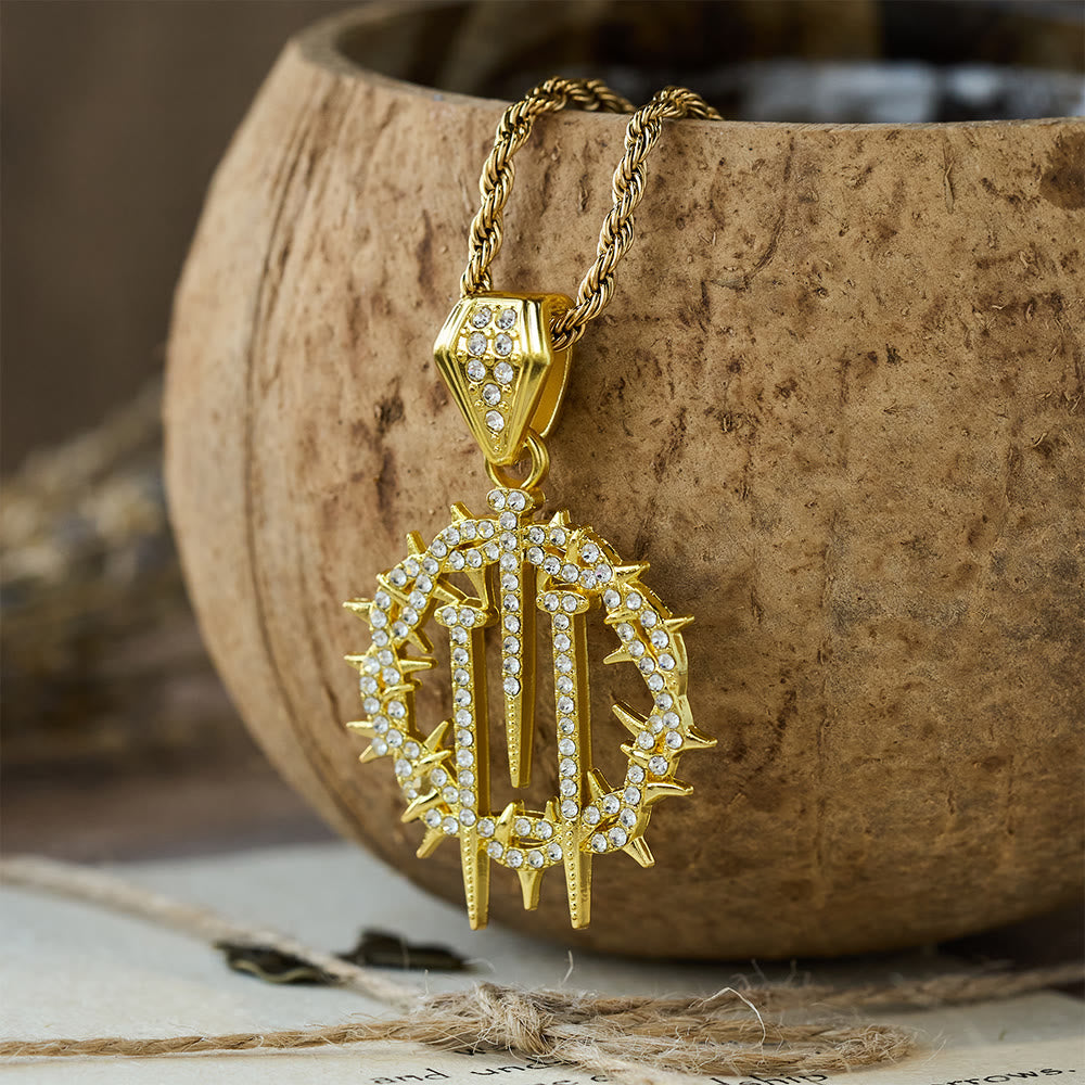 Christianartworkshop Crown of Thorns & Nails Rope Chain Necklace: A Symbol of Redemptive Sacrifice - Golden - image 0