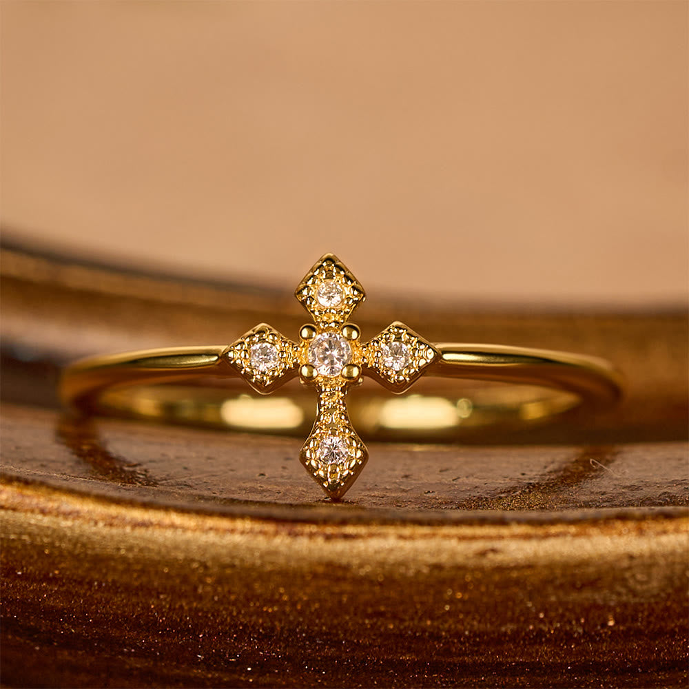 Zircon-Encrusted Cross Ring — Gold, Silver & Rose Gold ...