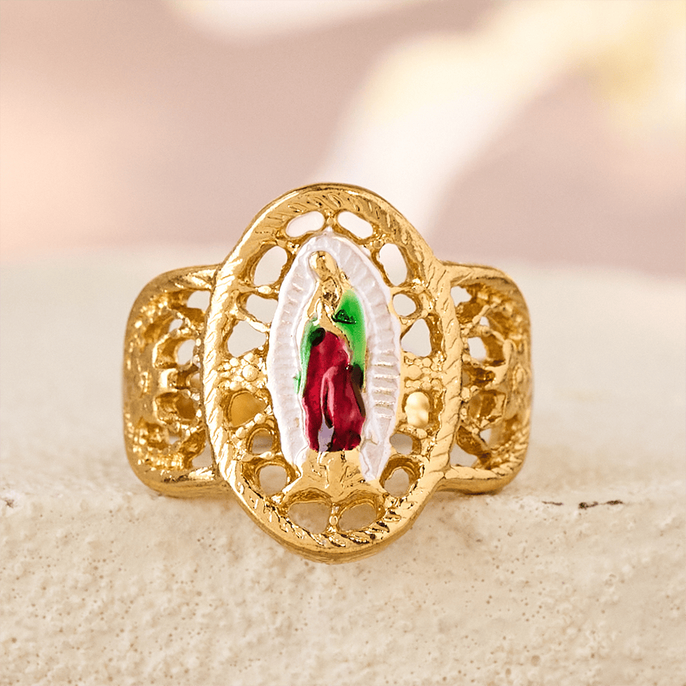 Christianartworkshop Ornate Openwork Our Lady Ring: Three Color Variations for Timeless Devotion - image 1
