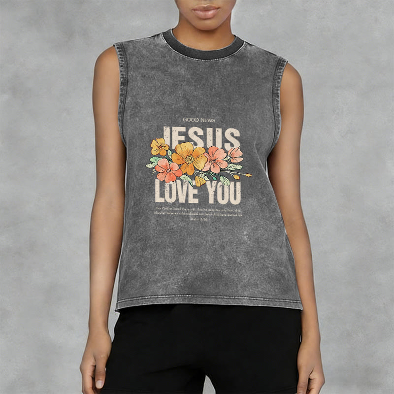Christianartworkshop Jesus Loves You Floral Unisex Washed Tank Top - image 13