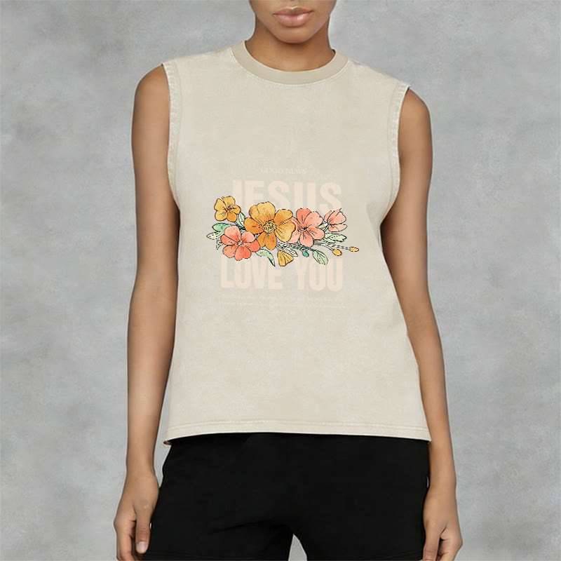 Christianartworkshop Jesus Loves You Floral Unisex Washed Tank Top - image 7