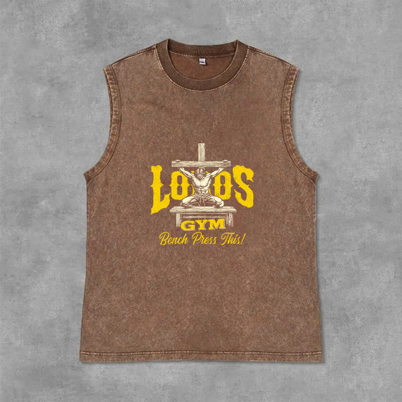 Christianartworkshop Lord's Gym: Bench Press This Cross Unisex Washed Tank Top - Brown - 2XL - image 0