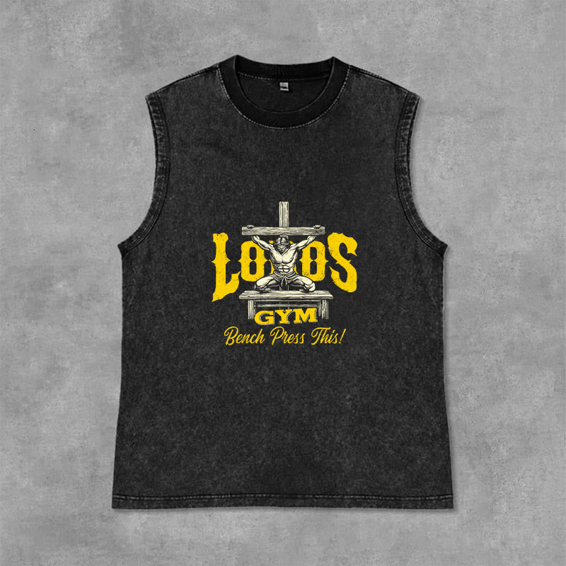 Christianartworkshop Lord's Gym: Bench Press This Cross Unisex Washed Tank Top - Black - 2XL - image 6