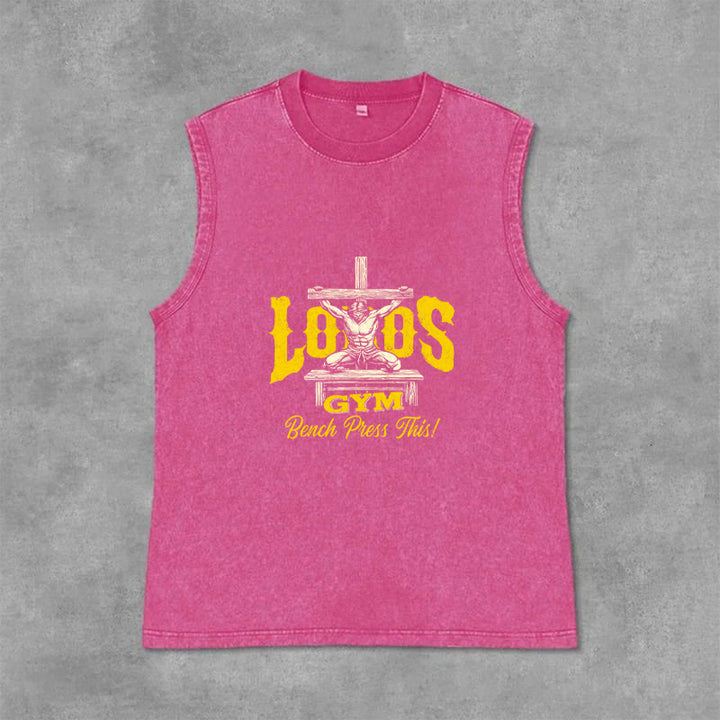 Christianartworkshop Lord's Gym: Bench Press This Cross Unisex Washed Tank Top - Pink - 2XL - image 9