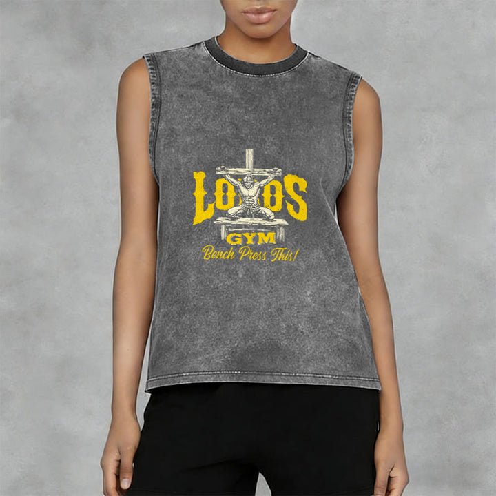Christianartworkshop Lord's Gym: Bench Press This Cross Unisex Washed Tank Top - image 5