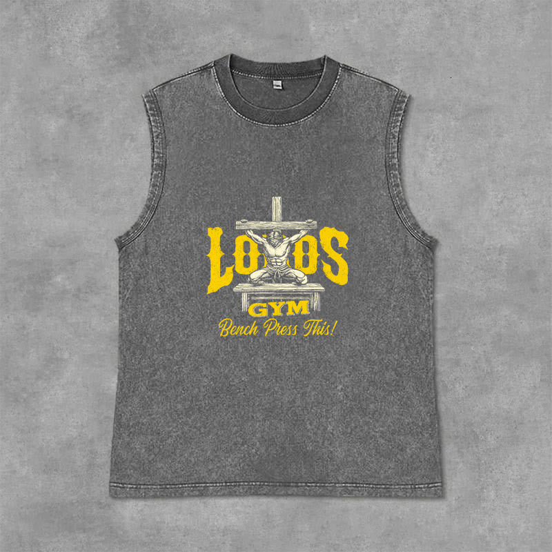 Christianartworkshop Lord's Gym: Bench Press This Cross Unisex Washed Tank Top - Grey - 2XL - image 3