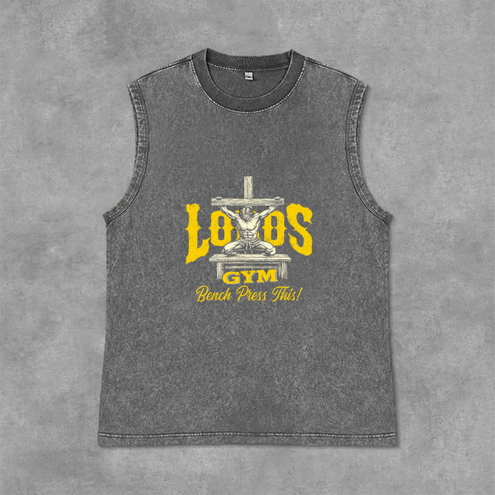 Christianartworkshop Lord's Gym: Bench Press This Cross Unisex Washed Tank Top - Grey - 2XL - image 3