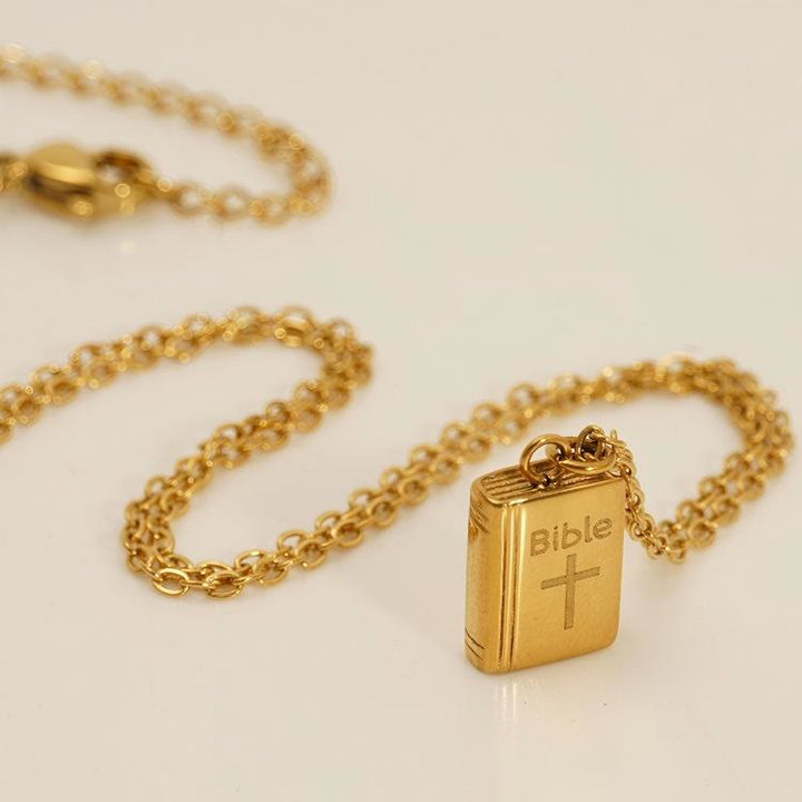 Christianartworkshop Bible Pendant Necklace with Cross Motif: Elevate Your Style with Spiritual Meaning - Golden - image 0