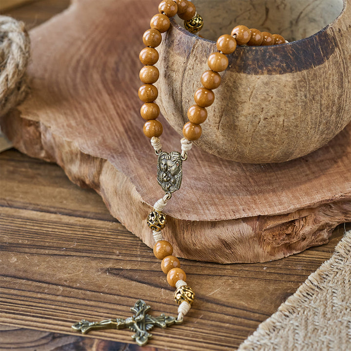 Christianartworkshop Holy Family & Crucifix of 10mm Olive Wood Bead Handmade Rosary for Holy Prayer - image 5