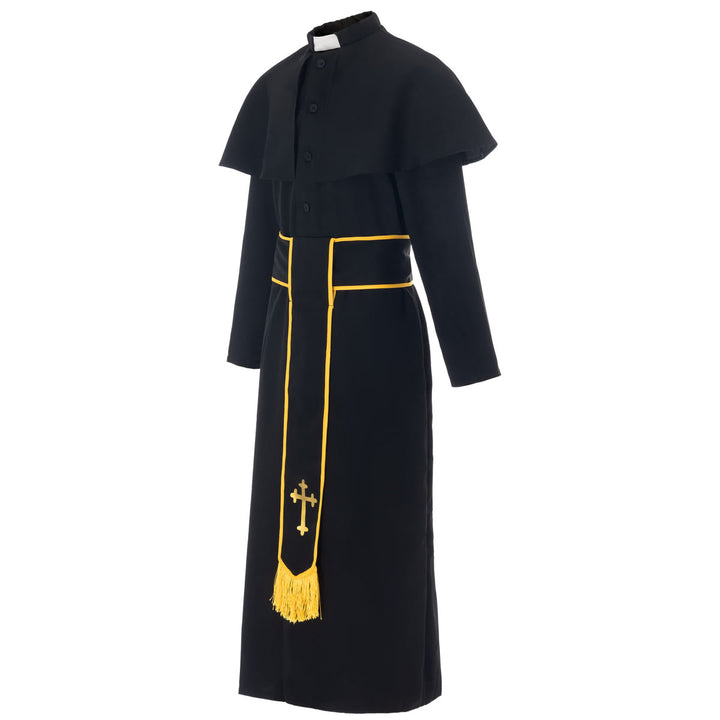 Christianartworkshop Medieval Style Black Cassock Clergy Robe with Cross Tassel Belt and Shawl Collar - image 4