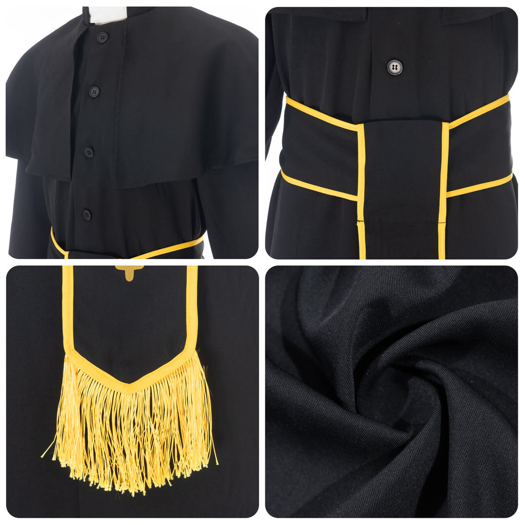 Christianartworkshop Medieval Style Black Cassock Clergy Robe with Cross Tassel Belt and Shawl Collar - image 7
