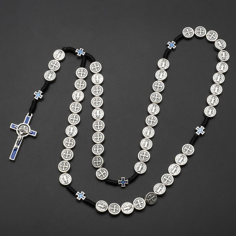 Christianartworkshop St. Benedict Rope a Decade Rosary for Exorcism/Praying (4 colors) - Crucifix-blue - image 0