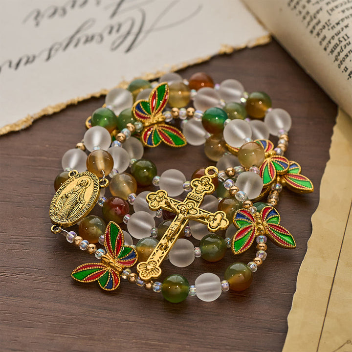 Christianartworkshop Natural Malachite with Enamel Butterfly Rosary: Butterfly of Faith - image 5