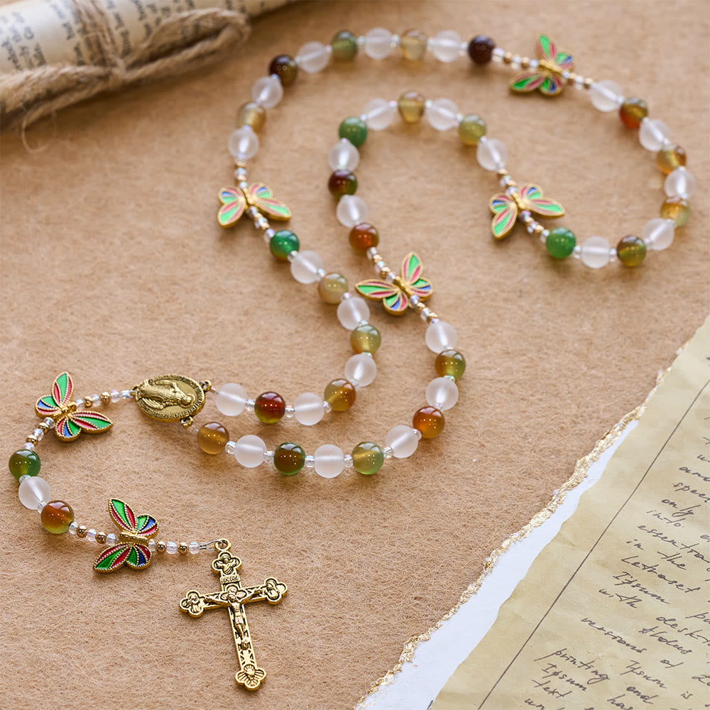 Christianartworkshop Natural Malachite with Enamel Butterfly Rosary: Butterfly of Faith - image 3