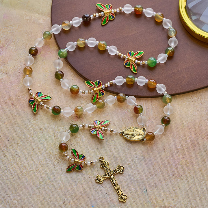 Christianartworkshop Natural Malachite with Enamel Butterfly Rosary: Butterfly of Faith - image 2