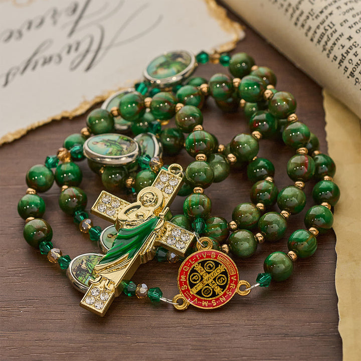Christianartworkshop Green Sparkle Beads St. Jude Rosary: St. Jude Patron of Hope - image 5