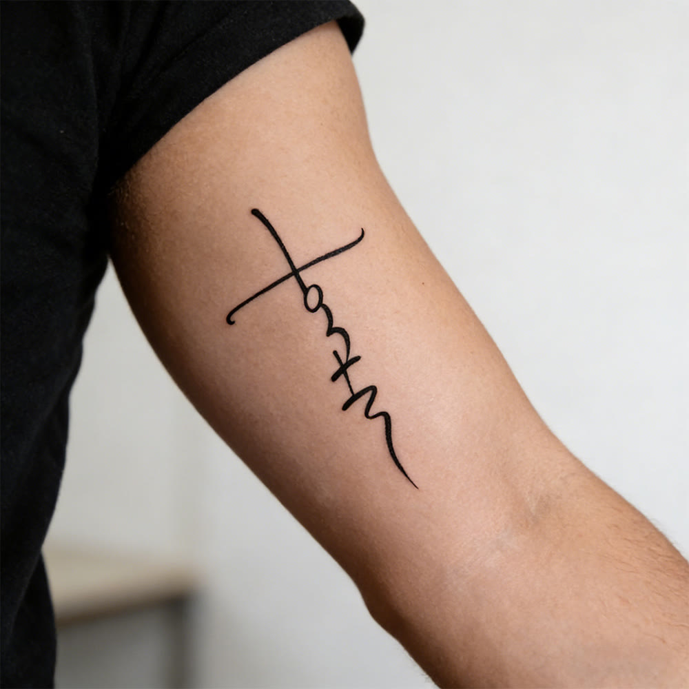 Christianartworkshop Cross & Faith Script Temporary Tattoo: Sleek Line Art for Daily Faith Reminders - 1 SET (5 pcs) - image 0
