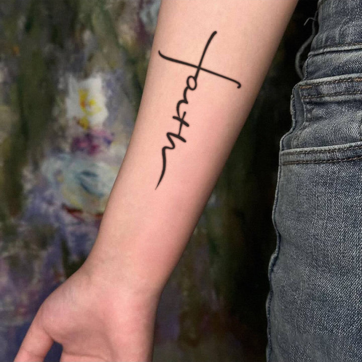 Christianartworkshop Cross & Faith Script Temporary Tattoo: Sleek Line Art for Daily Faith Reminders - image 4