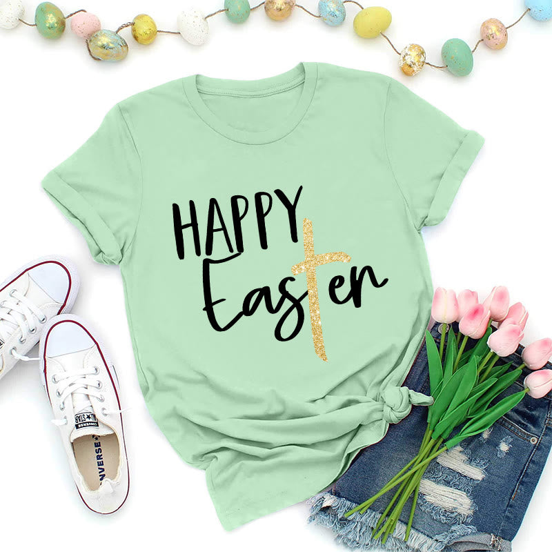 Christianartworkshop Happy Easter Glitter Cross Script Premium T-Shirt - Light Green - 2XL - image 8