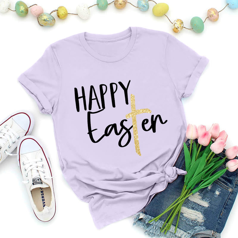 Christianartworkshop Happy Easter Glitter Cross Script Premium T-Shirt - Purple - 2XL - image 7
