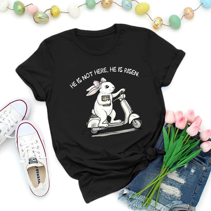 Christianartworkshop He Is Risen Easter Bunny Scooter Premium T-Shirt - Black - 2XL - image 7