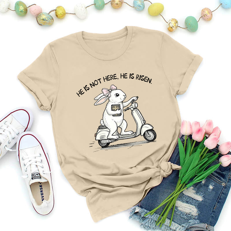 Christianartworkshop He Is Risen Easter Bunny Scooter Premium T-Shirt - Beige - 2XL - image 3