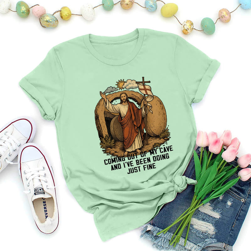 Christianartworkshop Resurrection Cave Christ Premium T-Shirt - Light Green - 2XL - image 3