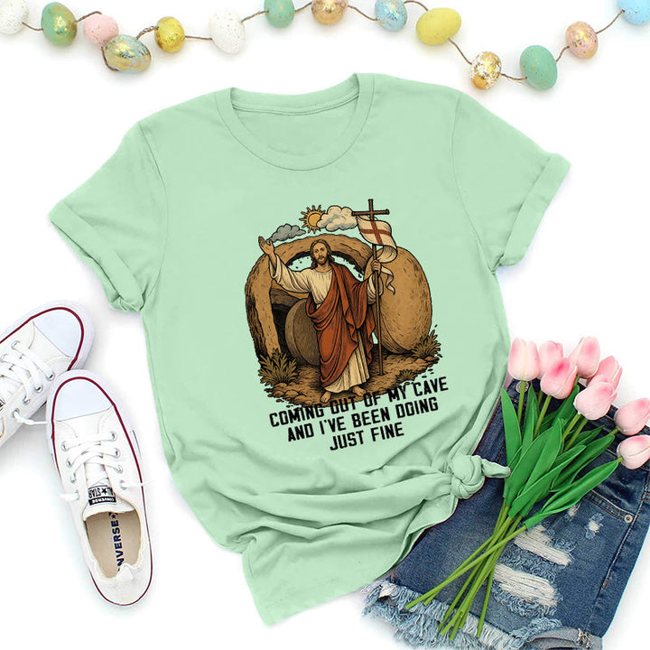 Christianartworkshop Resurrection Cave Christ Premium T-Shirt - Light Green - 2XL - image 3