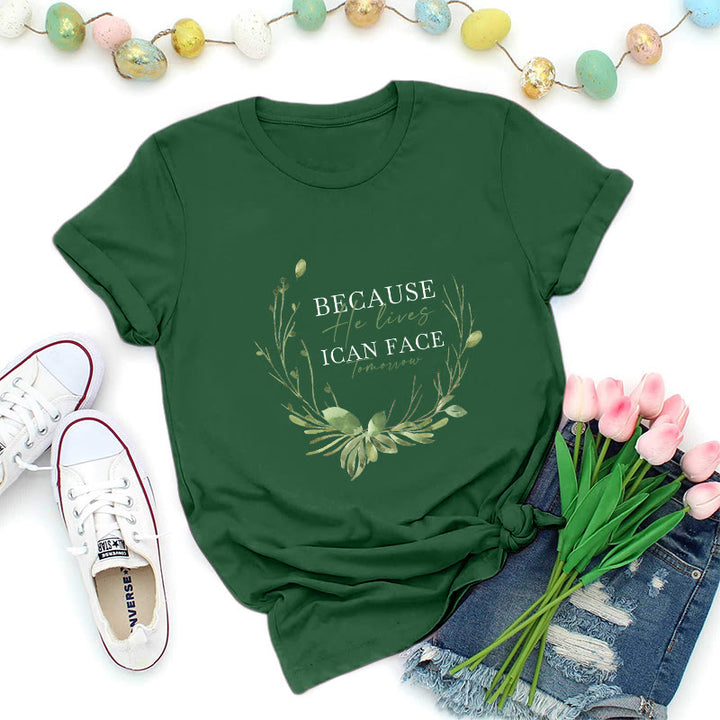 Christianartworkshop Because He Lives Greenery Wreath Premium T-Shirt - Dark Green - 2XL - image 2