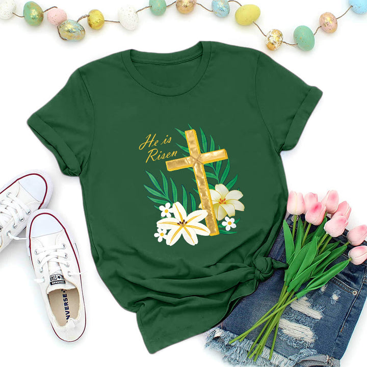 Christianartworkshop Resurrection Glory Golden Cross T-Shirt - Dark Green - 2XL - image 8