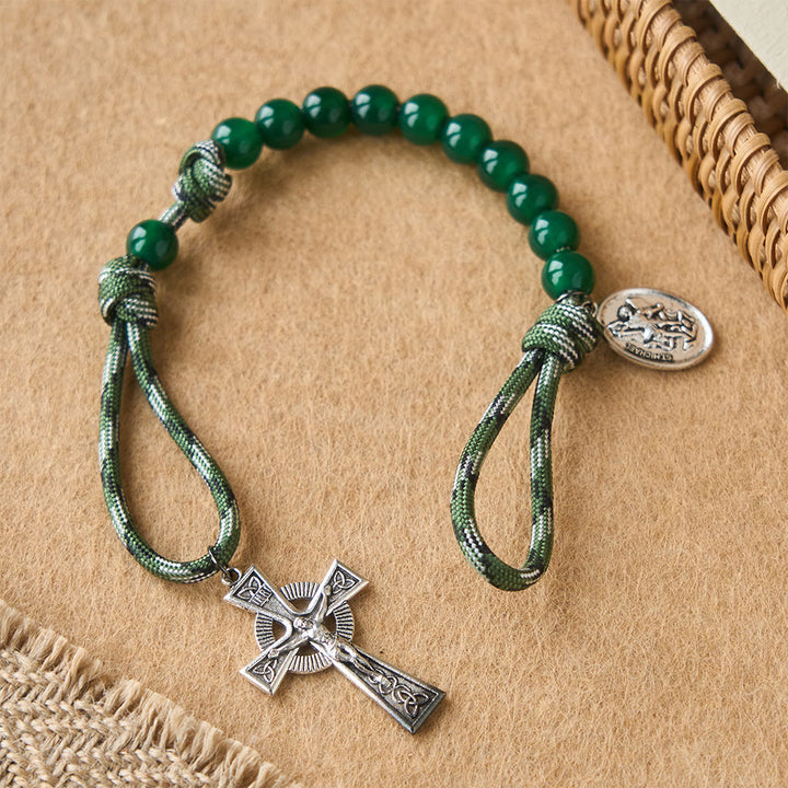 Christianartworkshop Green Aventurine Easter Pocket Rosary with St. Michael Pendant and Celtic Cross - image 4