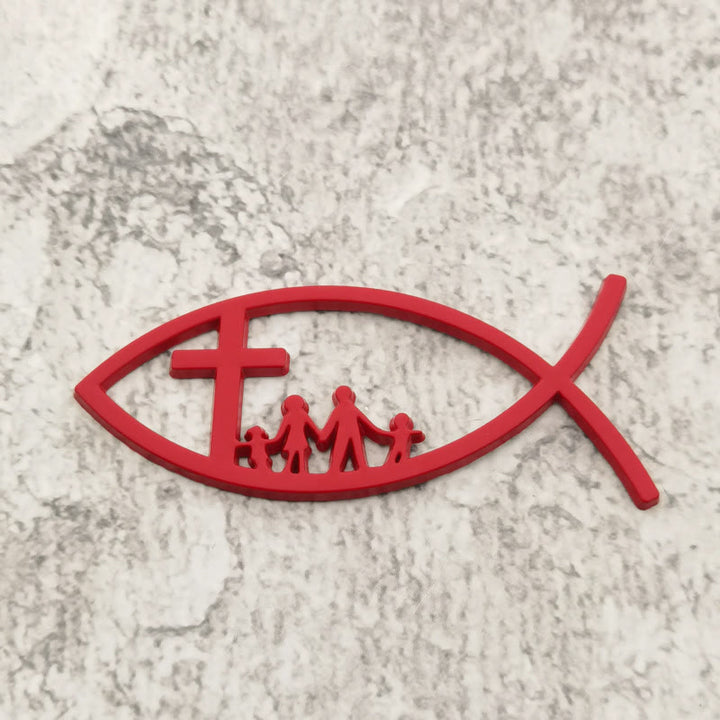 Christianartworkshop Ichthys Cross Family Metal Car Emblem: A Symbol of Faith & Familial Bond for Vehicles - Red - Set of 10 - image 6