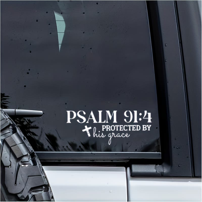 Christianartworkshop Divine Grace Psalm 91:4 Car Sticker: Cross Accent for God’s Gracious Shielding - White - Set of 10 - image 0