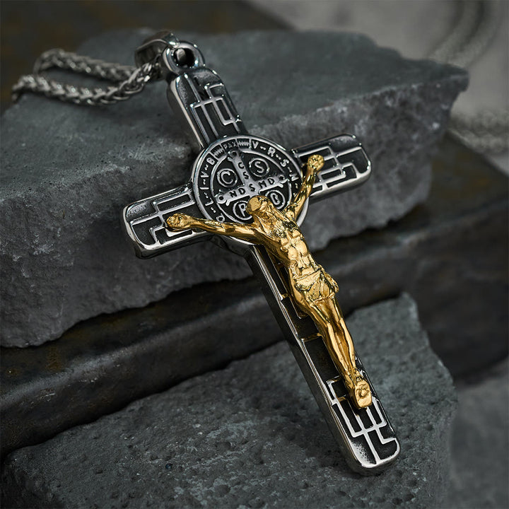 Christianartworkshop Classic Retro Style Crucifix St. Benedict Medal Protection Pendant Necklace - image 3