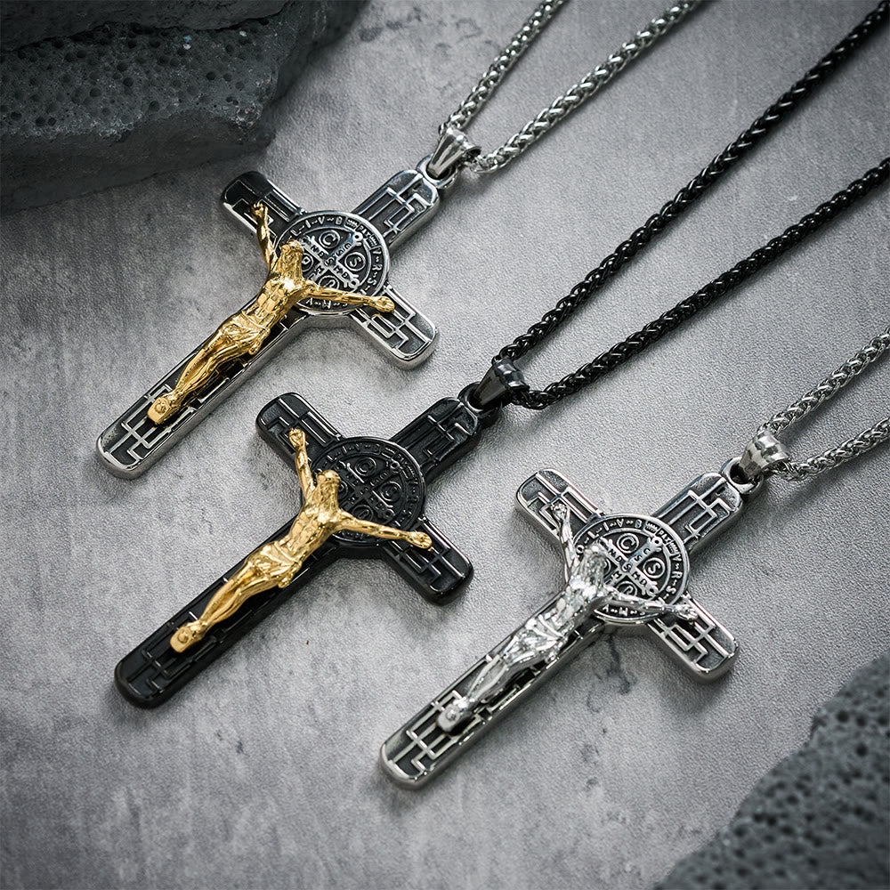 Christianartworkshop Classic Retro Style Crucifix St. Benedict Medal Protection Pendant Necklace - image 1