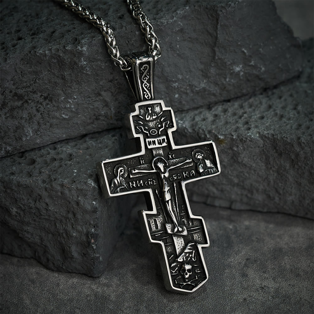 Christianartworkshop Titanium Orthodox Jesus Crucifix Necklace Protection Jewelry - Silver - image 0