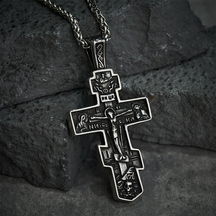 Christianartworkshop Titanium Orthodox Jesus Crucifix Necklace Protection Jewelry - Silver - image 0