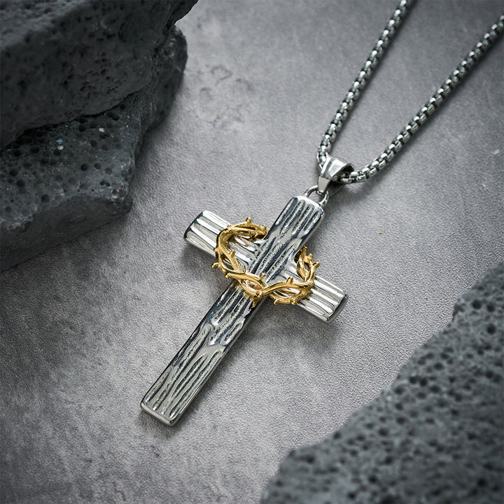 Christianartworkshop Modern Style Jesus Crown Of Thorns Cross Sacred Protection Pendant Necklace - image 3